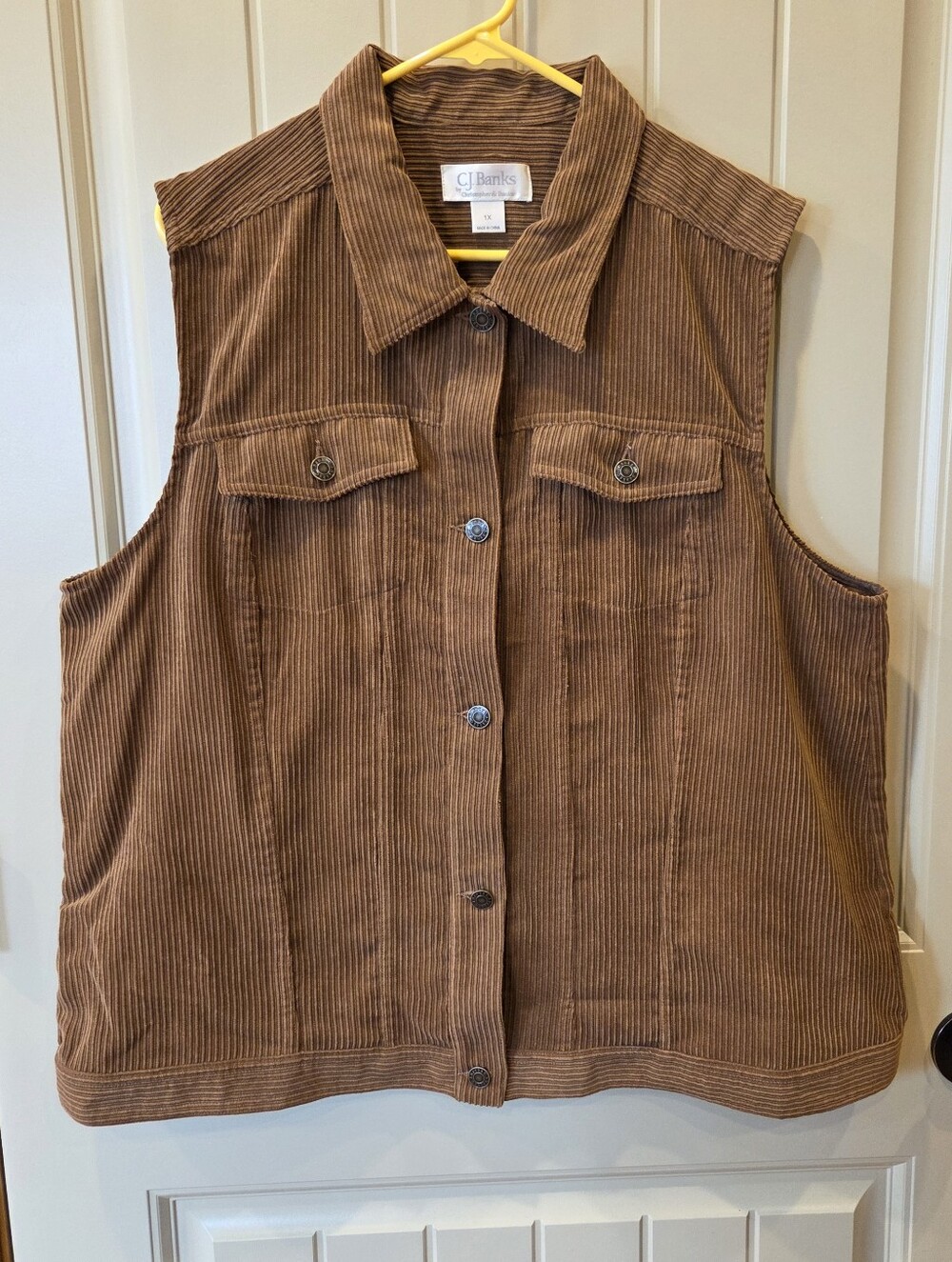 CJ Banks Brown Corduroy Button Front Vest Plus Size 1X